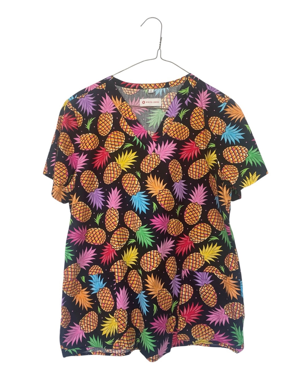 White Cross Women's size M Black Bright Pineapple Print Tunic